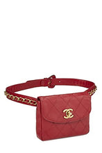 Chanel, Pre-Loved Red Quilted Lambskin Chain Belt Bag 65, Red