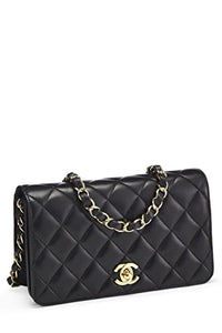 Chanel, Pre-Loved Black Quilted Lambskin Full Flap Mini, Black