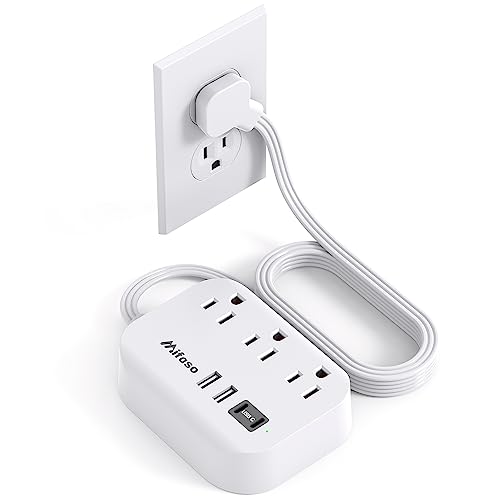 Dorm Room Essentials Power Strip - Flat Extension Cord with Multiple Outlets, 5Ft Ultra Cord with 4 USB Ports, Non Surge Protector for Cruise Ship Travel, Desktop Charging Station for Dorm Room