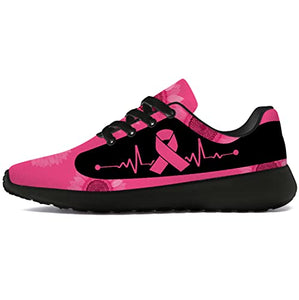 Uminder Womens Breast Cancer Awareness Shoes Mens Running Shoes Walking Tennis Sneakers Breast Cancer Ribbon Pink Sunflower Shoes Gifts for Mom Women,Size 7.5 Men/9 Women Black