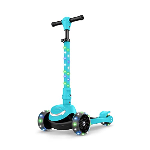 Jetson Scooters - Jupiter Mini 3 Wheel Kick Scooter (Blue) - Collapsible Portable Kids Three Wheel Push Scooter - Lightweight Folding Design with High Visibility RGB Light Up LEDs on Stem and Wheels