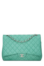 Chanel, Pre-Loved Green Quilted Caviar New Classic Double Flap Maxi, Green