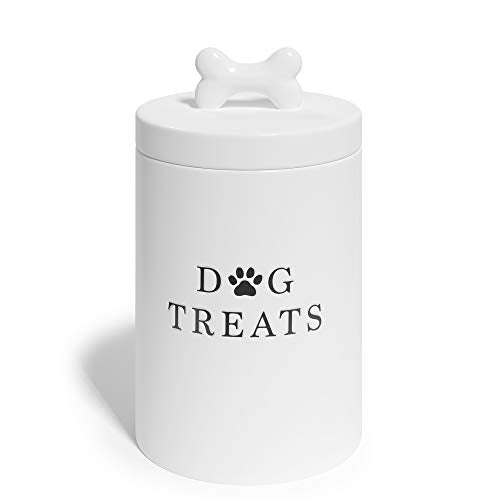 Barnyard Designs Large Dog Treat Container Airtight, Cute Dog Treat Jar, Large Dog Treat Containers with Lids, Rustic Dog Treat Storage Container, Ceramic Dog Treat Jars for Kitchen Counter, White