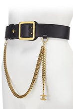 Chanel, Pre-Loved Black Leather & Gold Chain Belt 75, Black