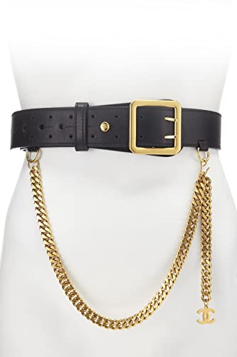 Chanel, Pre-Loved Black Leather & Gold Chain Belt 75, Black