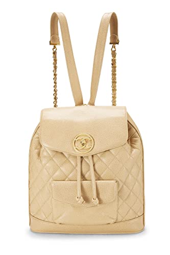 Chanel, Pre-Loved Beige Quilted Caviar Circle Lock Backpack Large, Beige