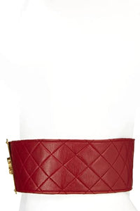 Chanel, Pre-Loved Red Quilted Leather 'CC' Buckle Belt 70, Red