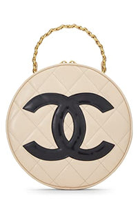 Chanel, Pre-Loved Beige Quilted Patent Leather Round 'CC' Bag, Beige