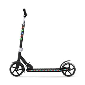 Jetson Scooters - Jupiter Jumbo Kick Scooter (Black) - Collapsible Portable Kids Push Scooter - Lightweight Folding Design with Big Wheels and High Visibility RGB Light Up LEDs on Stem and Deck