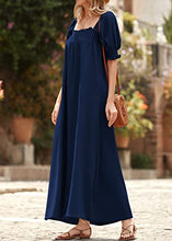 KIRUNDO 2023 Women's Summer Puff Sleeve Square Neck Loose Maxi Dress Pocketed Babydoll Maternity Dress Casual Long Dresses(Navy, Large)