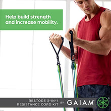 Gaiam Restore 3-in-1 Resistance Band Kit - Exercise Cord with Comfort-Grip Foam Handles and Easy-Adjust Interchangeable Strength Bands for High Intensity Training - Light, Medium, and Heavy Resistance