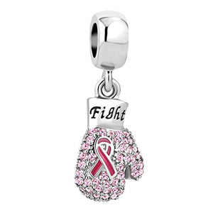 CharmSStory Fight Breast Cancer Awareness Charms Pink Ribbon Dangle Beads for Bracelets