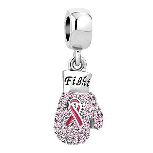 CharmSStory Fight Breast Cancer Awareness Charms Pink Ribbon Dangle Beads for Bracelets