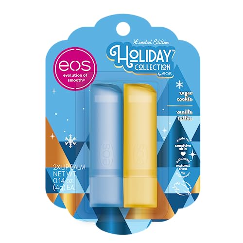 eos Holiday Lip Balm Gift- Sugar Cookie & Vanilla Toffee, Stocking Stuffers, All-Day Moisture Lip Care, 0.14 oz, 2-Pack