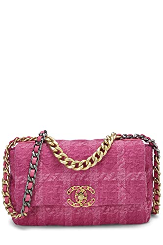 Chanel, Pre-Loved Pink Quilted Tweed 19 Flap Bag Medium, Pink