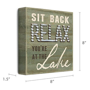 Barnyard Designs Sit Back And Relax You’re At The Lake Box Sign Decorative Rustic Wood Lake House Cabin Home Wall Decor 8” x 8”