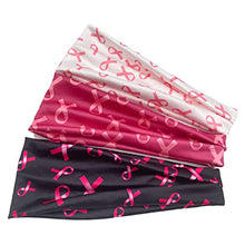 DIUEWOW Breast Cancer Awareness Headbands Pink Ribbon Women Headwraps Elastic Wide Head Band Supplies Workout for Party Fundraising Sports Running Stretchy Twisted Hair Band 3 Pieces（Black Red White）