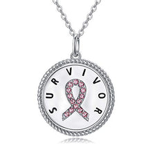 AOBOCO Breast Cancer Survivor Gifts for Women, Sterling Silver Breast Cancer Awareness Necklace, Pink Ribbon Inspirational Jewelry Gift