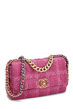 Chanel, Pre-Loved Pink Quilted Tweed 19 Flap Bag Medium, Pink