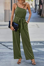 PRETTYGARDEN Women's 2023 Casual Summer Jumpsuits One Shoulder Strap Backless Belted Wide Leg Pants Rompers (Army Green,X-Large)