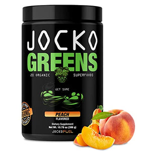 Jocko Fuel Greens Powder (Peach Flavor) - Organic Greens & Superfood Powder for Healthy Green Juice - Keto Friendly with Spirulina, Chlorella, Digestive Enzymes, & Probiotics - 30 Servings