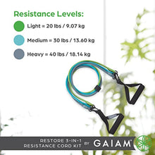 Gaiam Restore 3-in-1 Resistance Band Kit - Exercise Cord with Comfort-Grip Foam Handles and Easy-Adjust Interchangeable Strength Bands for High Intensity Training - Light, Medium, and Heavy Resistance