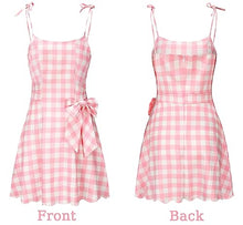 Hitormoon Adult Bar-bie Costume Dress Outfit for Women Cosplay with Accessories Halloween Costume Princess Movie Pink Plaid Dresses HN006S