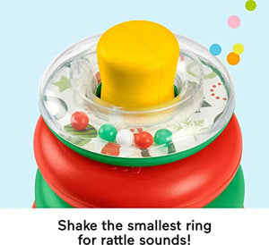 Fisher-Price Baby Stacking Toy Holiday Rock-A-Stack With 5 Rings And Bat-At Rocker Base For Ages 6+ Months, Red & Green