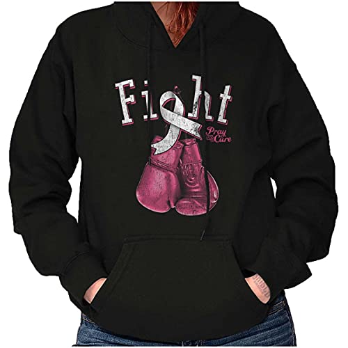 Fight For A Cure Pray For A Cure Breast Cancer Awareness Hooded Sweatshirt, Black, XL