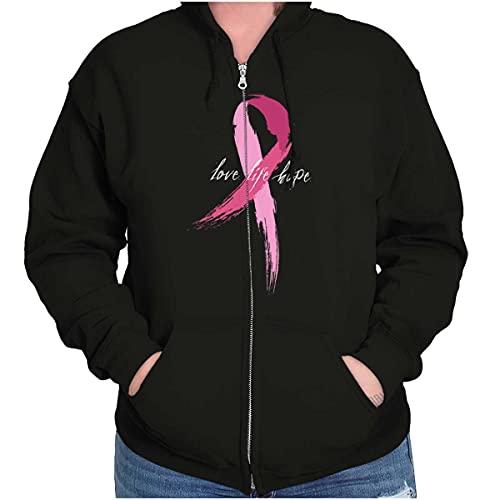 Love Life Hope Breast Cancer Aware Zip Hoodie Sweatshirt Women Black