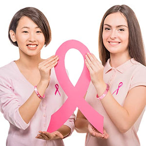 Aoriher Breast Cancer Awareness Bracelets Pink Ribbon Breast Cancer Awareness Silicone Wristbands with Hope Faith Strength Courage Women Breast Cancer Awareness Gifts Party Favors (48 Pcs)