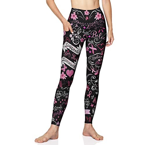 INZVKJLU Breast Cancer Yoga Pants High Waisted Leggings with Pocket Seamless Workout Pants