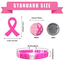 92 Pcs Breast Cancer Awareness Accessories Fundraising Charity Giveaways - 32 Pcs Breast Cancer Awareness Novelty Buttons, 12 Pcs Breast Cancer Awareness Bracelet, 48 Pcs Die-Cut Pink Ribbon Stickers