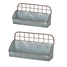 Barnyard Designs Galvanized Metal Rustic Farmhouse Wall Hanging Storage Caddy Holder Organizers, Tin Wall Shelves, Large: 16.5” x 6” x 9.5”, Small: 15.25” x 5” x 8”, Set of 2