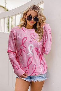 ALLTB Breast Cancer Shirts For Women Pink Ribbon Sweatshirt Cancer Fight Awareness Shirt Faith Casual Long Sleeve Tops