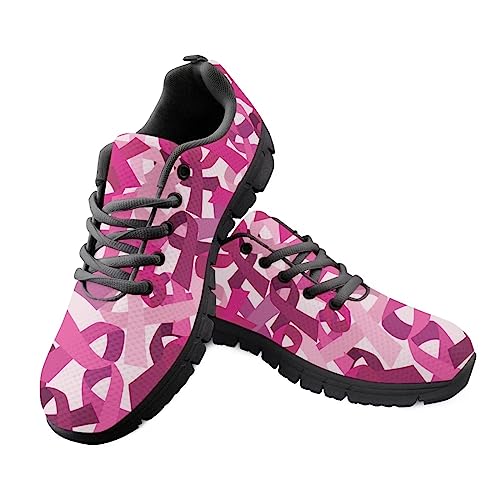 JEOCODY Pink Breast Cancer Women's Sneaker Comfortable Outdoor Walking Running Sport Shoes for Teen Girls