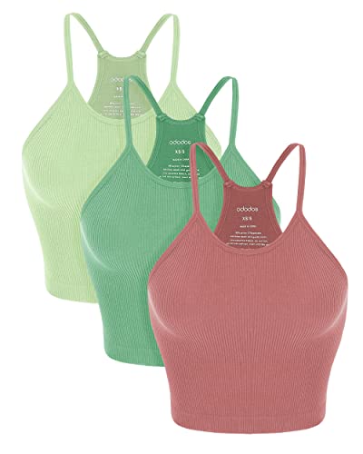 ODODOS Women's Crop Camisole 3-Pack Washed Seamless Rib-Knit Crop Tank –  Beauty and the Beat, LLC