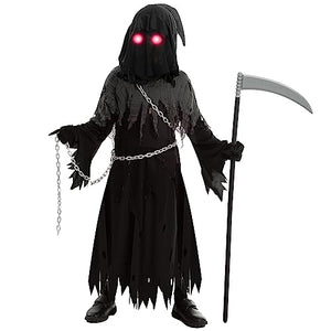 Spooktacular Creations Child Unisex Glowing Eyes Grim Reaper Costume, Phantom Costume for Creepy Phantom Halloween Costume-M(8-10yr)