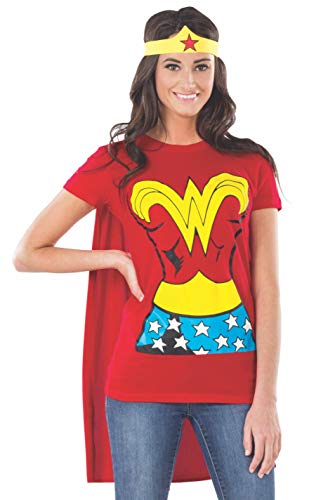 Rubie's womens Dc Comics Wonder Woman T-shirt With Cape and Headband Adult Sized Costumes, Red, X-Large US