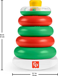 Fisher-Price Baby Stacking Toy Holiday Rock-A-Stack With 5 Rings And Bat-At Rocker Base For Ages 6+ Months, Red & Green