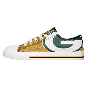 FOCO Green Bay Packers NFL Womens Glitter Low Top Canvas Shoes - 10