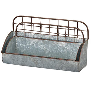 Barnyard Designs Galvanized Metal Rustic Farmhouse Wall Hanging Storage Caddy Holder Organizers, Tin Wall Shelves, Large: 16.5” x 6” x 9.5”, Small: 15.25” x 5” x 8”, Set of 2