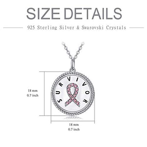 AOBOCO Breast Cancer Survivor Gifts for Women, Sterling Silver Breast Cancer Awareness Necklace, Pink Ribbon Inspirational Jewelry Gift