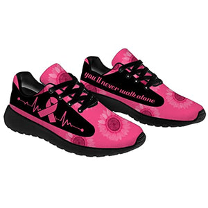 Uminder Womens Breast Cancer Awareness Shoes Mens Running Shoes Walking Tennis Sneakers Breast Cancer Ribbon Pink Sunflower Shoes Gifts for Mom Women,Size 7.5 Men/9 Women Black