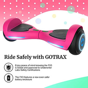 Fluxx FX3 Hoverboard with 6.5" LED Wheels & Headlight, Max 3.1Miles Range & 6.2mph Power by 200W Motor, UL2272 Certified Approved and 65.52Wh Battery Self Balancing Scooters for 44-176lbs Kids Adults (Pink)