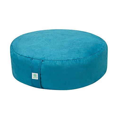 Gaiam Zafu Yoga Meditation Cushion - Ergonomic Buckwheat Hull Floor Pillow for Posture Support, Tailored Comfort with Adjustable Filling, Carry Handle, Versatile for Pilates and Relaxation - Teal