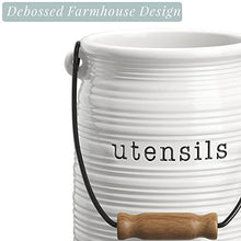 Barnyard Designs Ceramic Farmhouse Kitchen Utensil Holder for Countertop, Decorative Large Kitchen Utensil Holder for Kitchen Counter, Utensil Crock Spatula Holder, 6" White