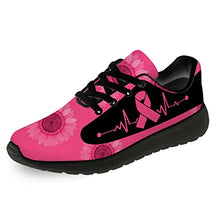 Uminder Womens Breast Cancer Awareness Shoes Mens Running Shoes Walking Tennis Sneakers Breast Cancer Ribbon Pink Sunflower Shoes Gifts for Mom Women,Size 7.5 Men/9 Women Black