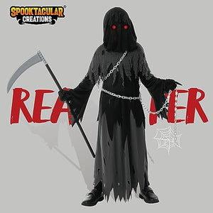 Spooktacular Creations Child Unisex Glowing Eyes Grim Reaper Costume, Phantom Costume for Creepy Phantom Halloween Costume-M(8-10yr)