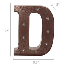 Barnyard Designs Metal Marquee Letter D Light Up Wall Initial Wedding, Home and Bar Decoration 12” (Rust)